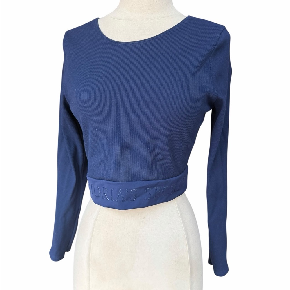 Victoria Secret Navy Blue Ribbed Open-Back Crop‎ Top